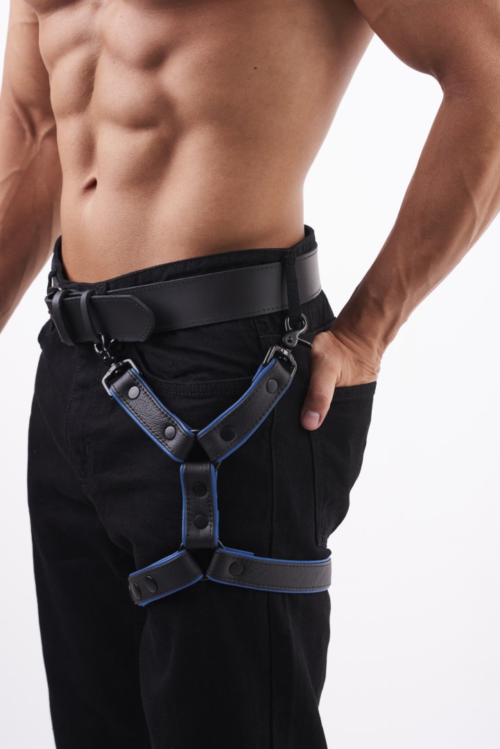 HighQuality Soft Leder Bein Harness Blau