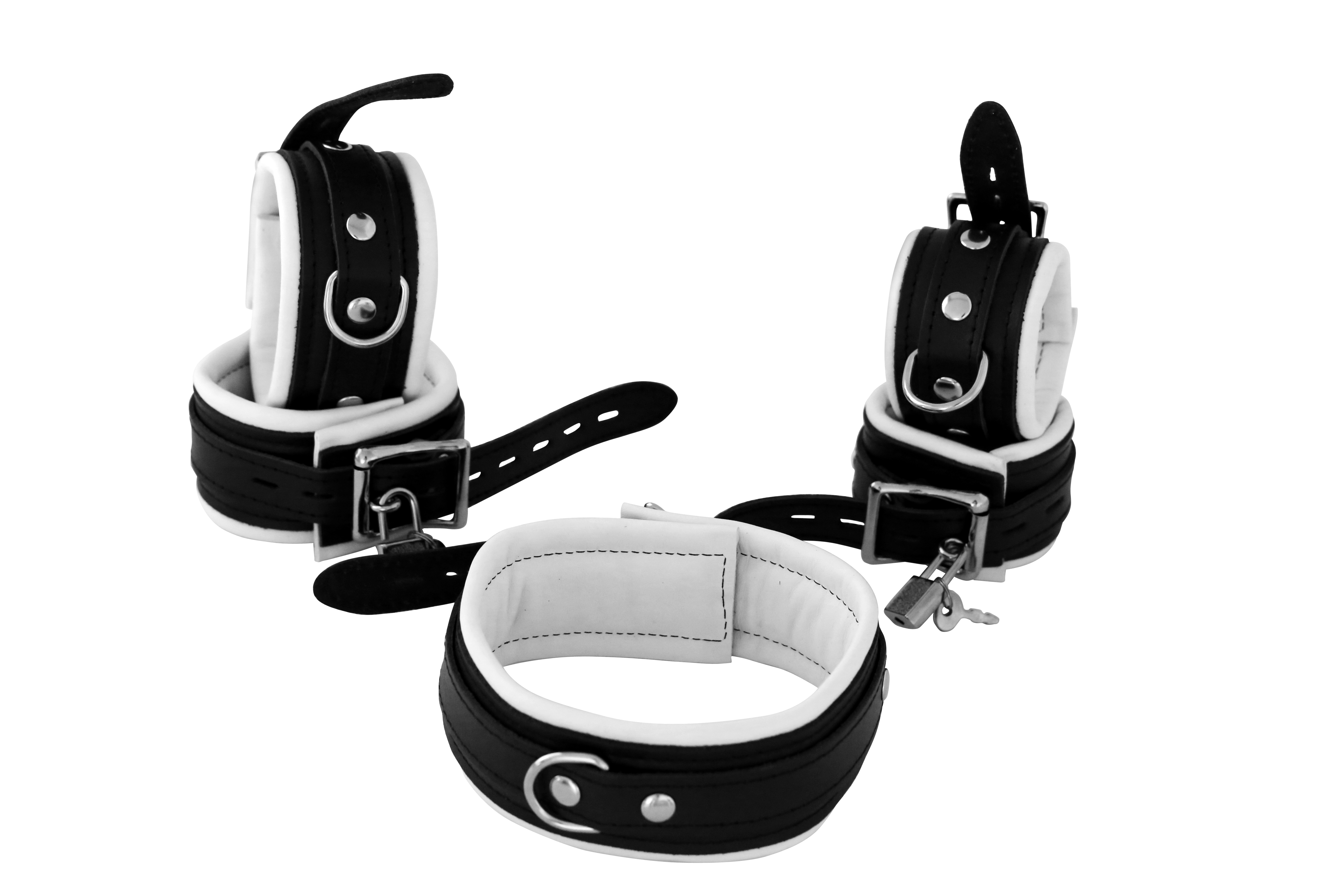 Leder Fesselset Weiß abschließbar