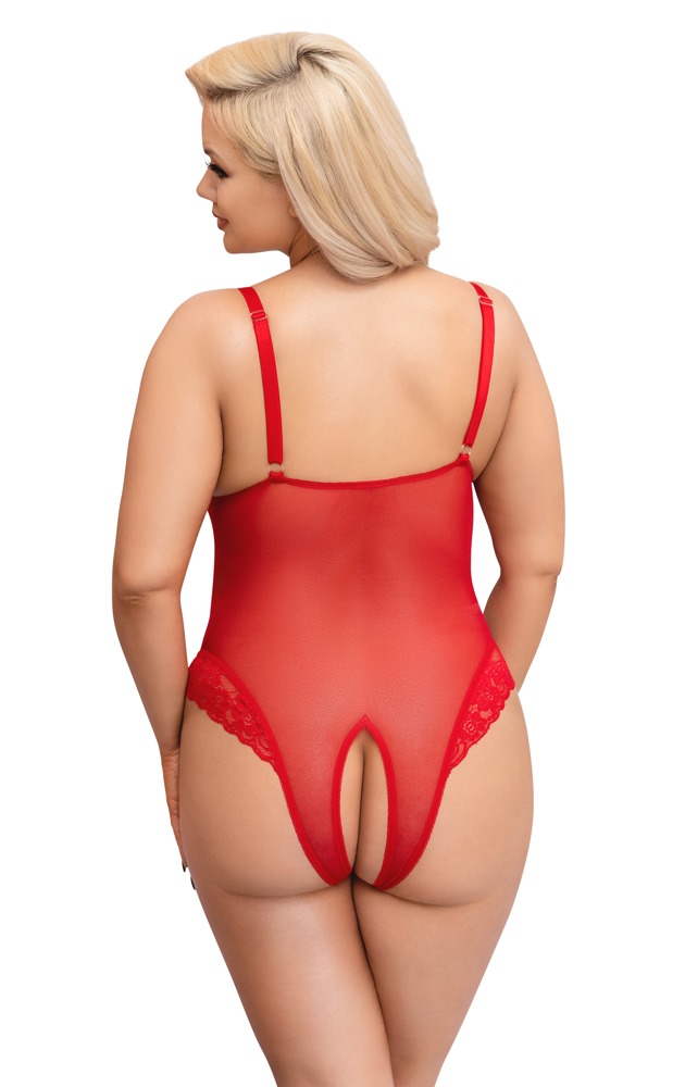 Roter Body ouvert mit Spitze und Soft-Cups – Cottelli CURVES