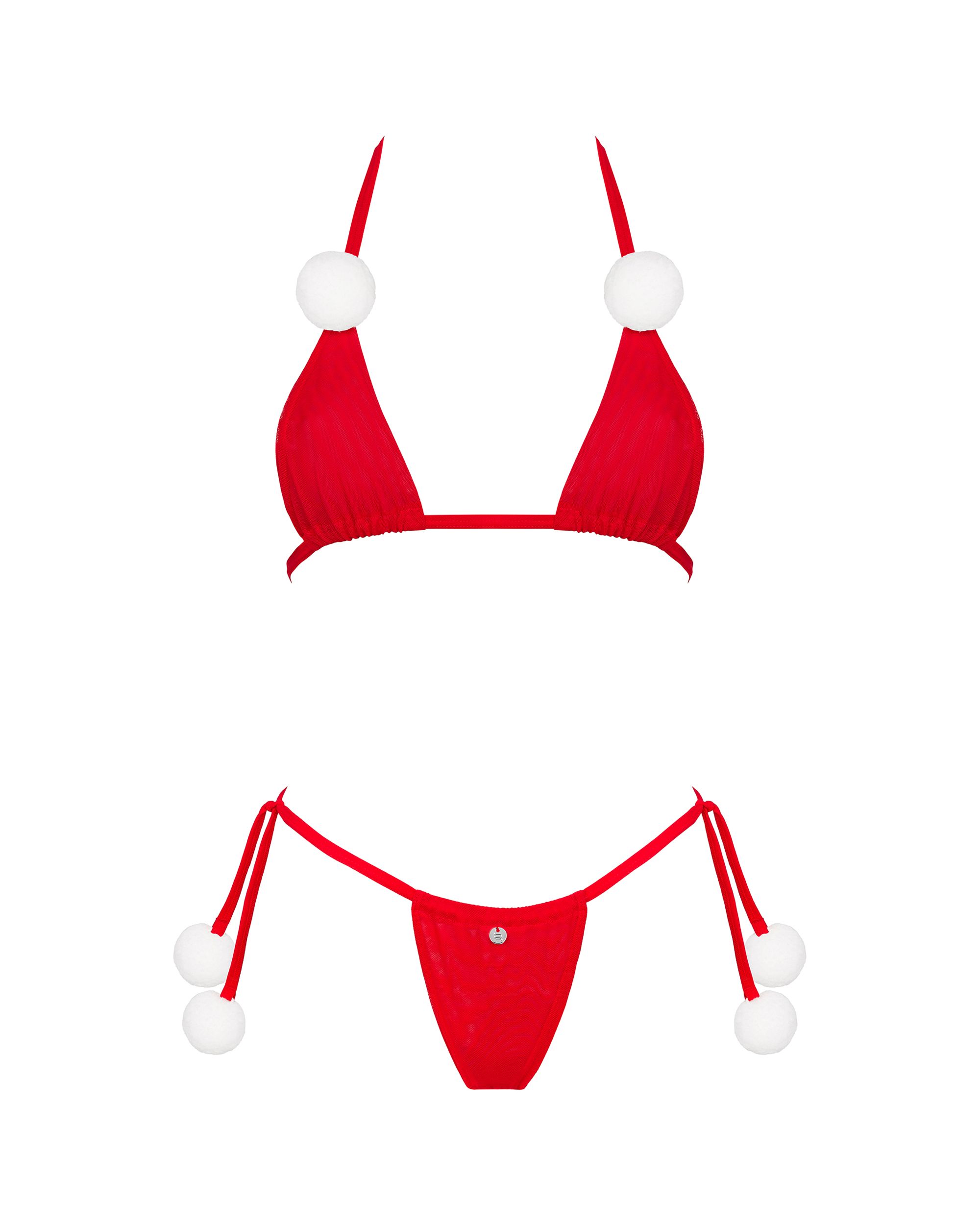 Weihnachts-Dessous-Set Bobble Girl in Rot mit Pompons – Obsessive